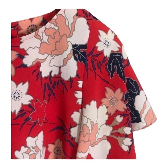 4/$45 ZARA Basic Red Floral Short Sleeve Kimono Style Top Small - Picture 5 of 8